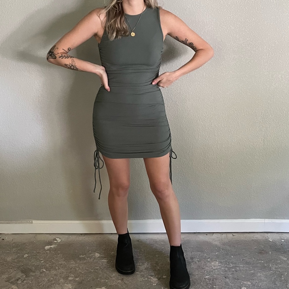Green Ruched Dress - Picture 2 of 3